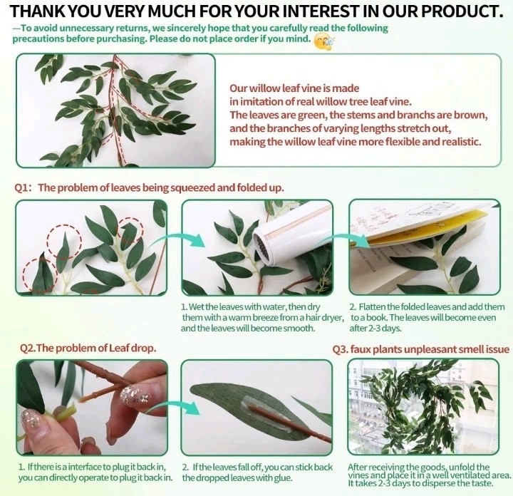 RECUTMS Artificial Willow Leaves Vine Twigs 2Pcs 5.9Ft Fake Hanging Ivy…
