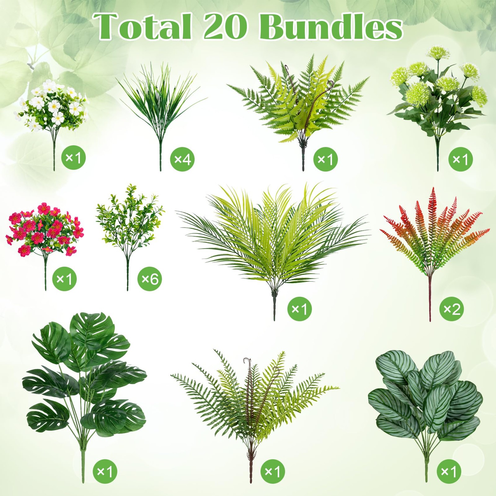 20 Pcs Artificial Plants Outdoor Fake UV Resistant Artificial Flowers Greener…