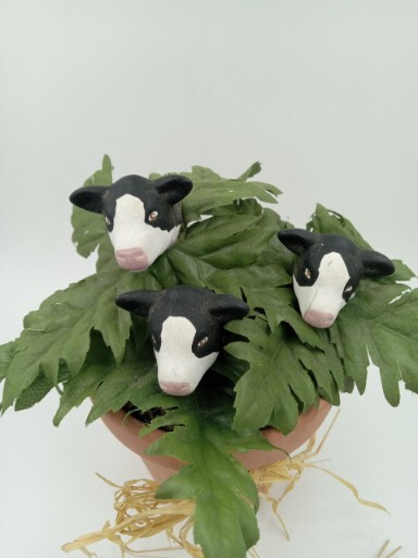 Kitchy Black & White Cow Figurine Planter Arrangement Terracotta Pot Farmhouse