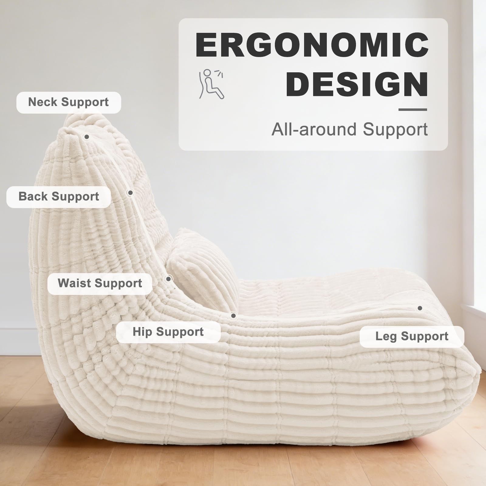 Bean Bag Chair with Lumbar Pillow, Gaint Bean Bag Chairs for Adults, Oversized
