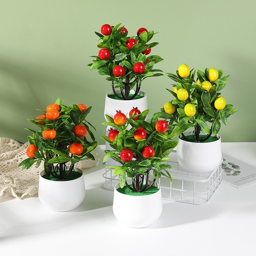 Small Artificial Fruit Tree Plastic Potted Plant for Home Office Decor