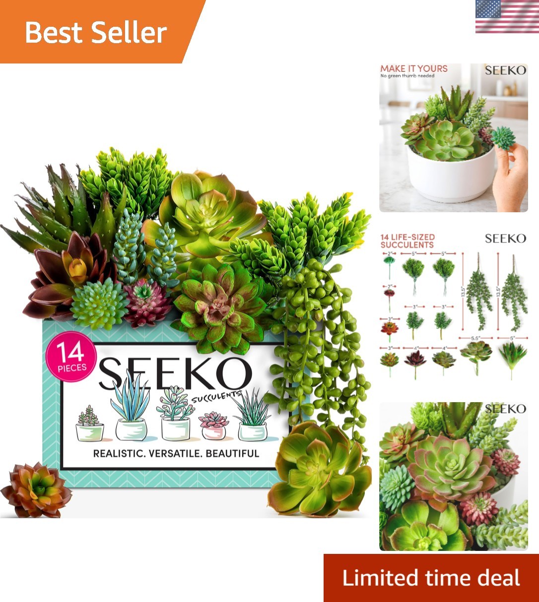 Elegant 14-Pack Artificial Succulents – Realistic Indoor/Outdoor Decor