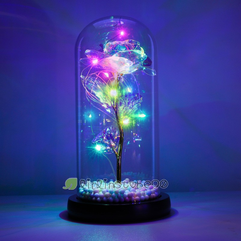 Valentine’s Day Enchanted Crystal Galaxy Rose Flower In Dome Glass LED Light