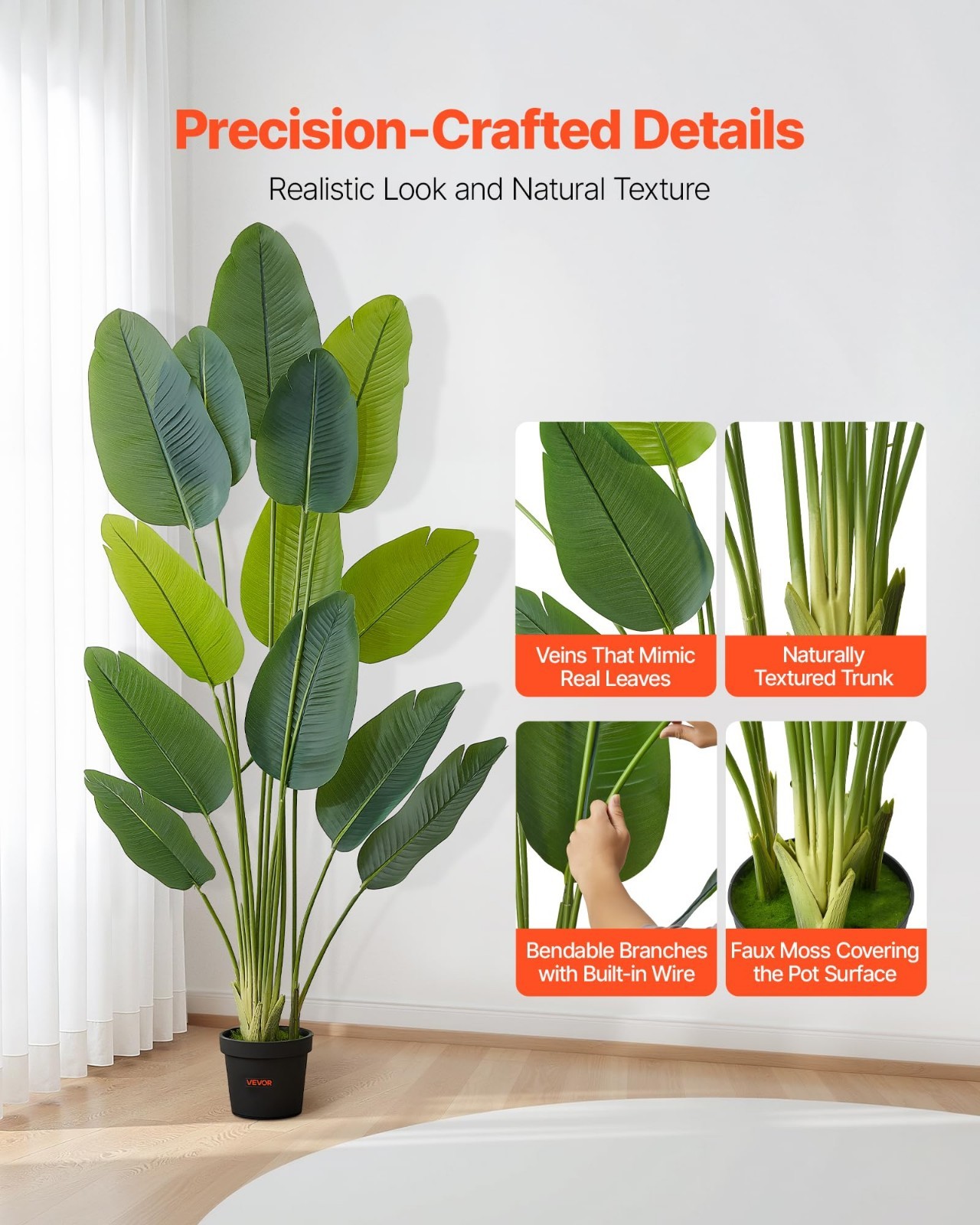 6ft Artificial Bird of Paradise Tree – Faux Tropical Plant with 13 Trunks, White