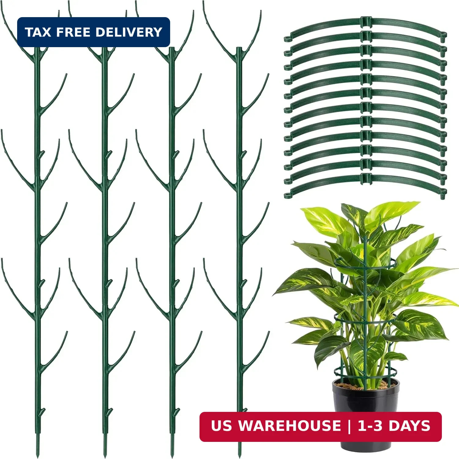 12 Pack Plant Support Stake Half Round Plant Support for Indoor Plants, Stackabl