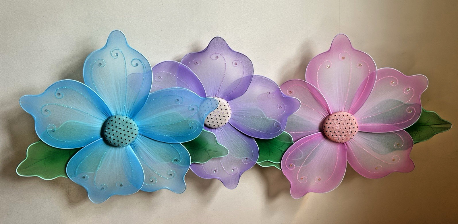 Set of 3 Large Girl’s RoomFloral Hanging Decor Flowers 21″ x 17″ Wall or Ceiling