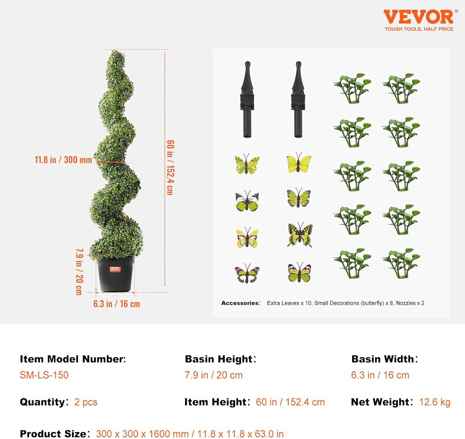 VEVOR Artificial Boxwood Topiary Tree, 60 inch Tall (2 Pieces), Spiral Faux