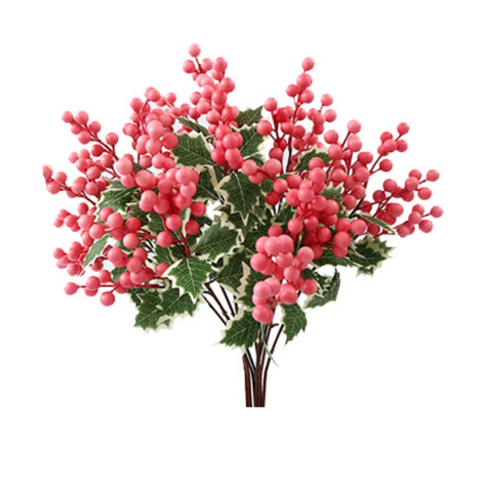 Set of 8 Artificial Holly Berry Branches 17 7 Inch for Home and Office Decor