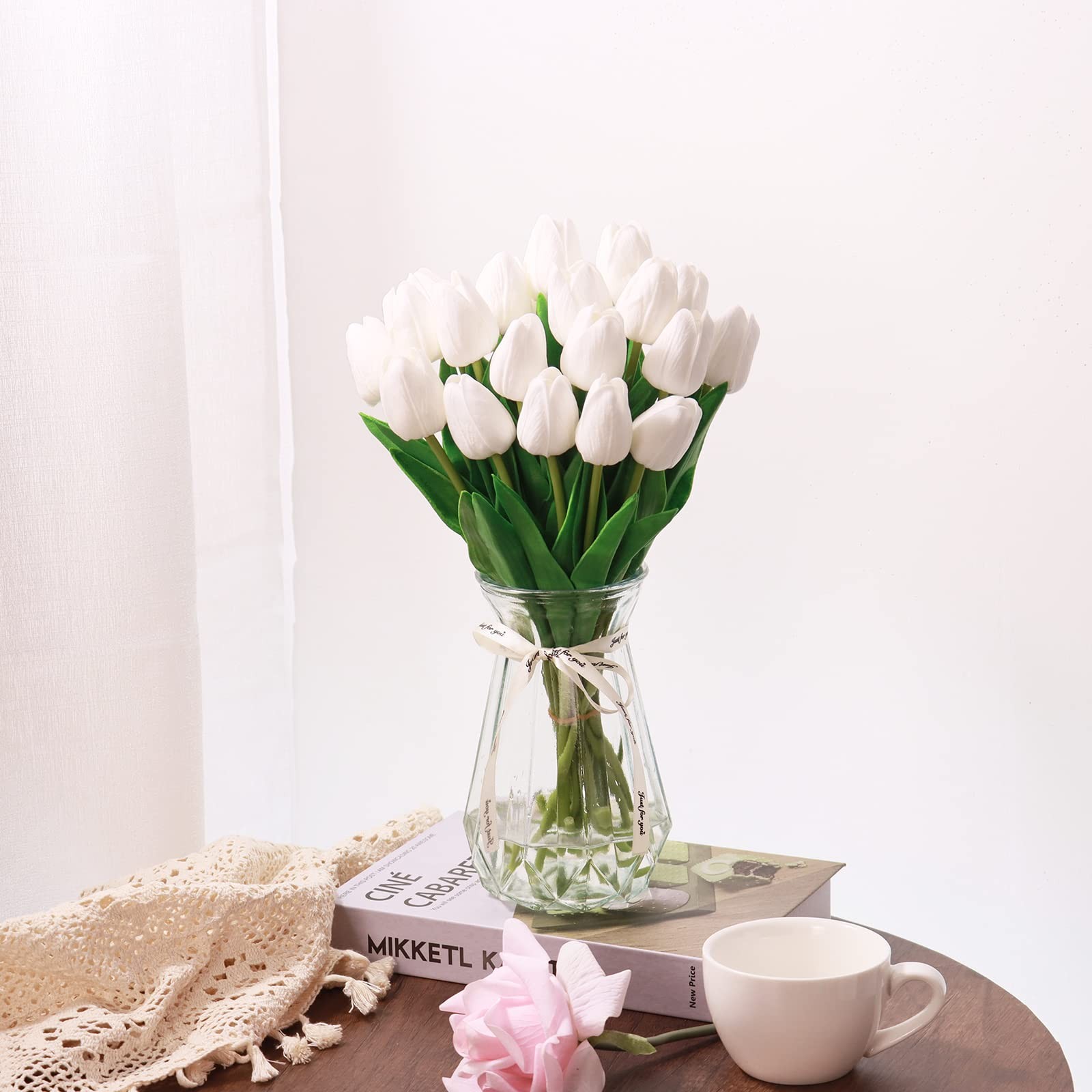 10 PCS Pink Fake Tulips PU Faux Artificial Flowers Spring Bouquet Wedding