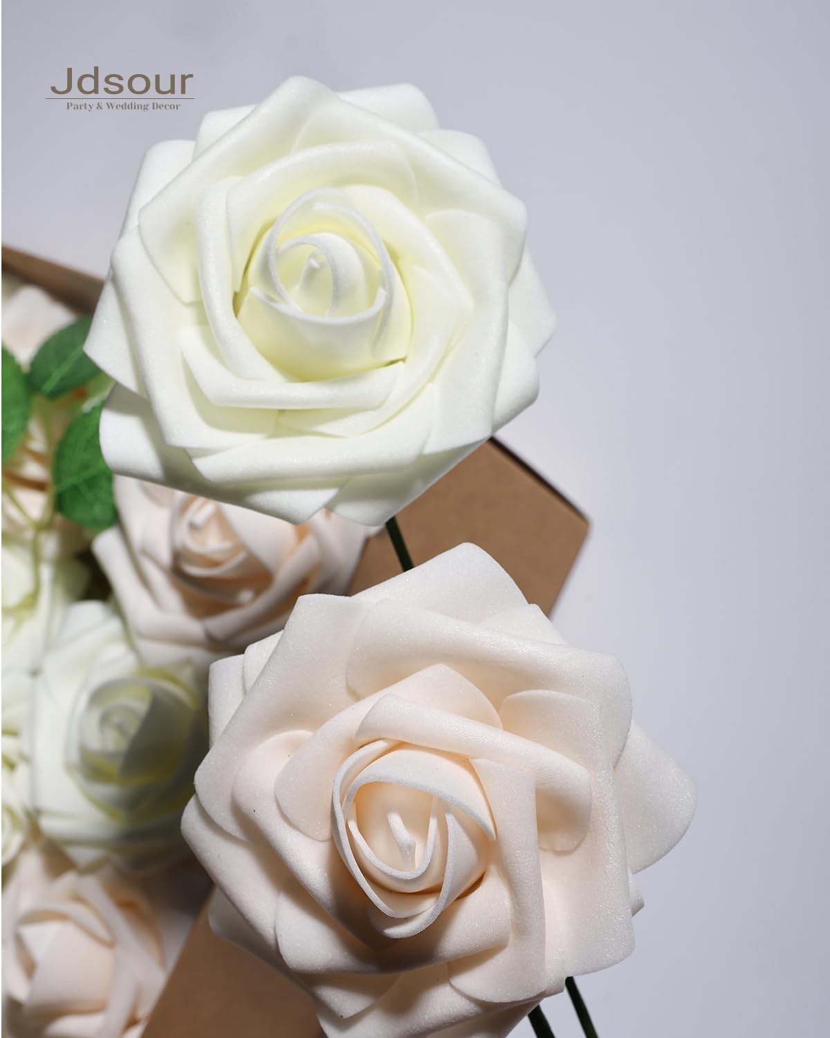 50pcs Artificial Flower，Real Touch Foam Roses w/Stem DIY for Wedding Bouquet …