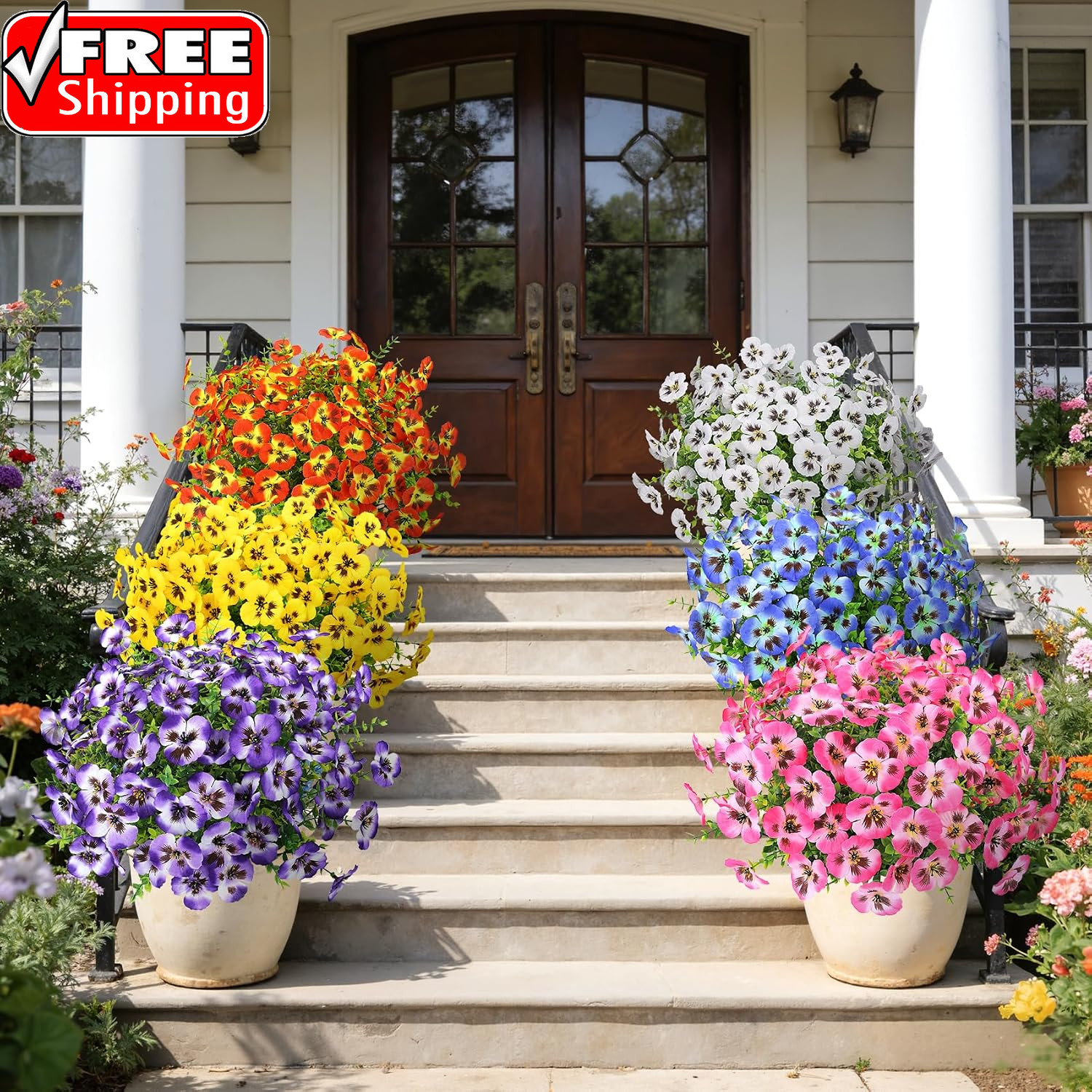20 Bundles Artificial Pansy Flowers for Outdoors, Mixedcolor | Fake Pansies Silk
