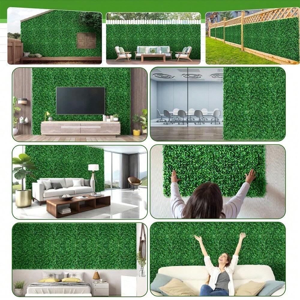 12pc 20x20in Artificial Boxwood Hedge Panels UV Stable Greenery Wall Decor