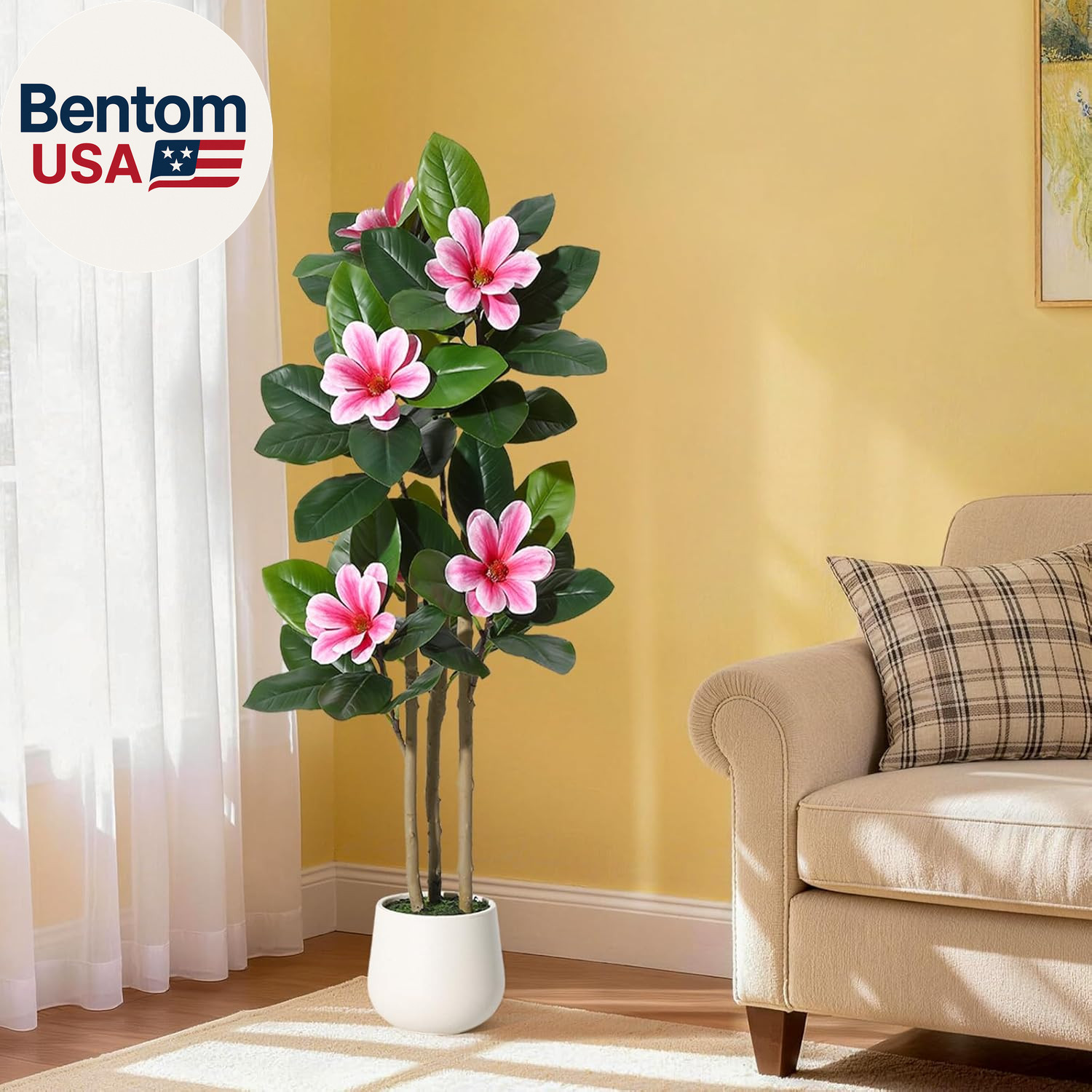 Faux Rubber Tree, 48 Inch Artificial Plants Indoor with Real Touch Leaves and Mu