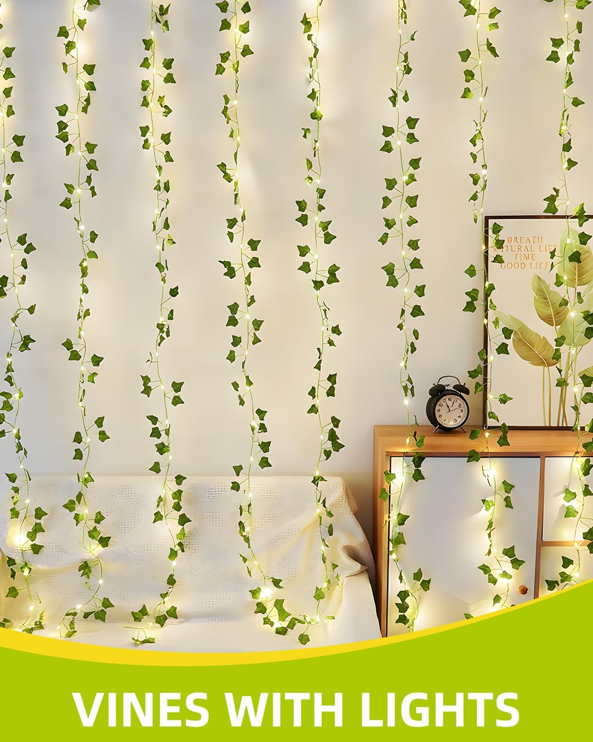 Vines with Fairy Lights for Bedroom – 200 Ivy Curtain Wall Vines for Wedding,…