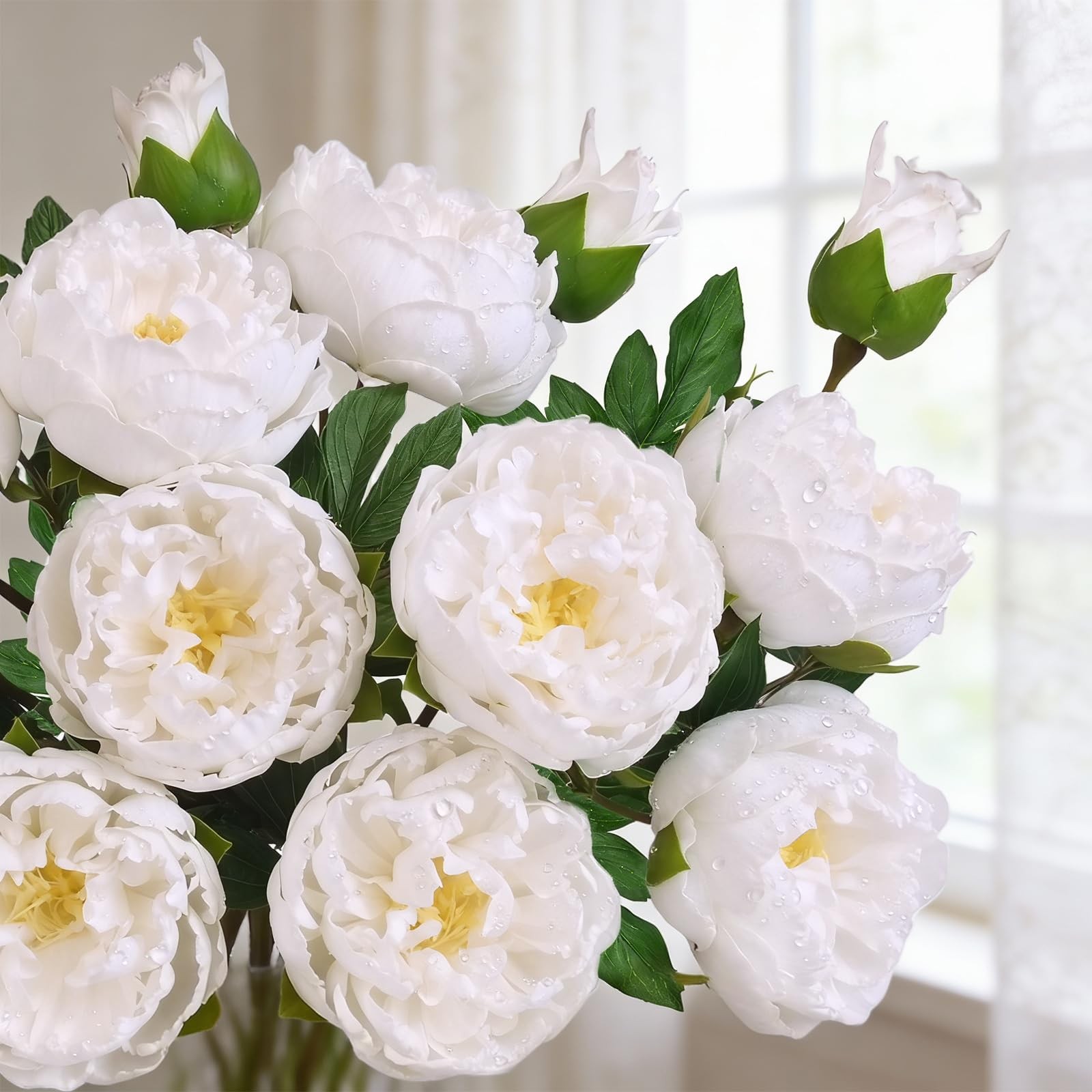 3PCS Real Touch Peonies Artificial Flowers, 22in White Fake Peonies Artificia…