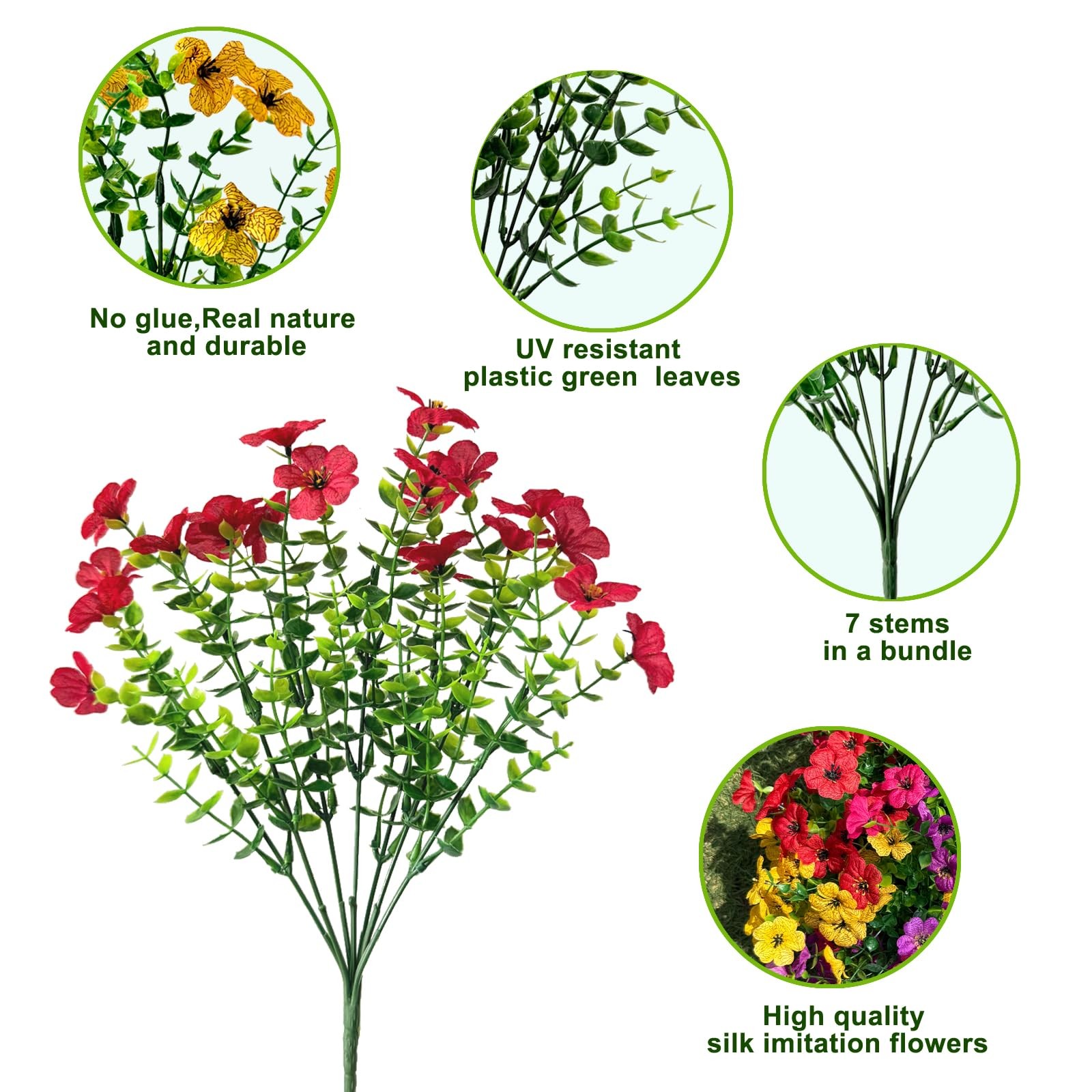12 Bundles Artificial Flowers for Outdoor,4 Color No Fade UV Resistant Fake F…