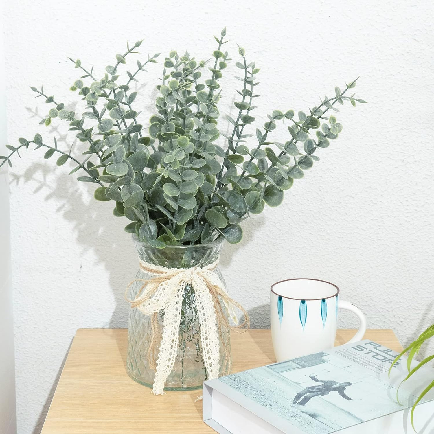 80Pcs Artificial Eucalyptus Stems Fake Eucalyptus Leaves Stems Real Touch Leaf B