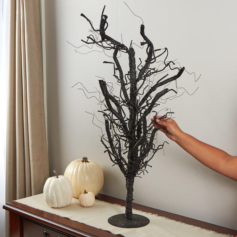 39″ Artificial Black Glitter Halloween Decorative Twig Tree