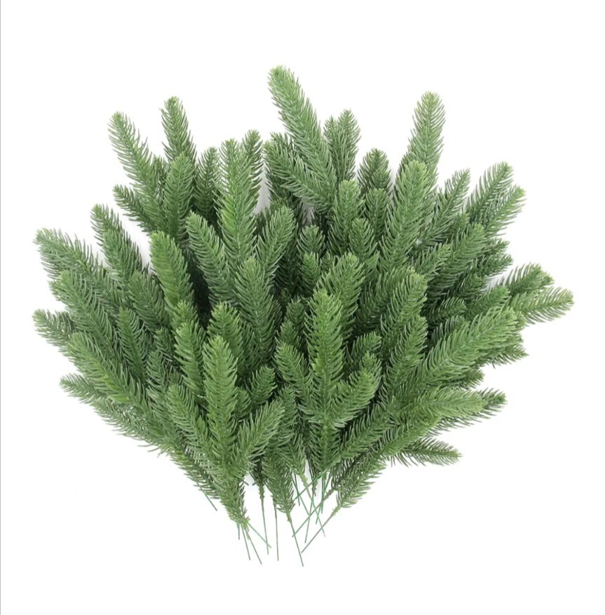 50 Pcs Artificial Pine Branches 10″ Green Needles DIY Christmas Wreath Garland