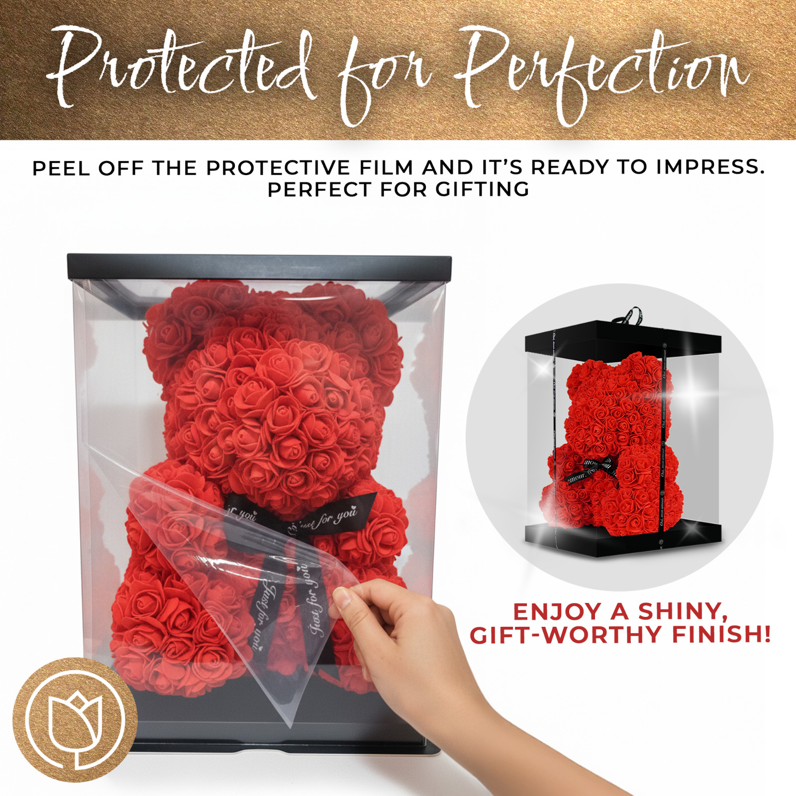 16″ Rose Bear Gift Set w Box Handmade Flower Teddy Valentine Gift