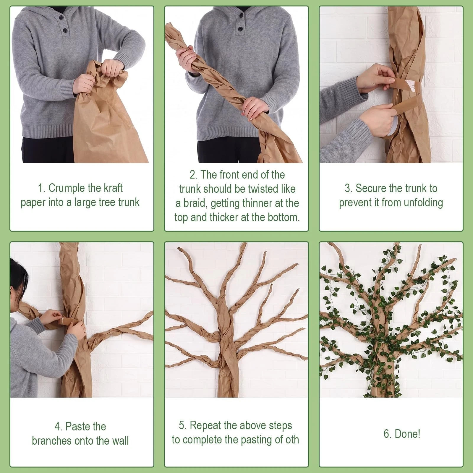 3D DIY Tree Decor for Classroom Wall Artificial Ivy Leaves Rattan Kraft Paper Ki