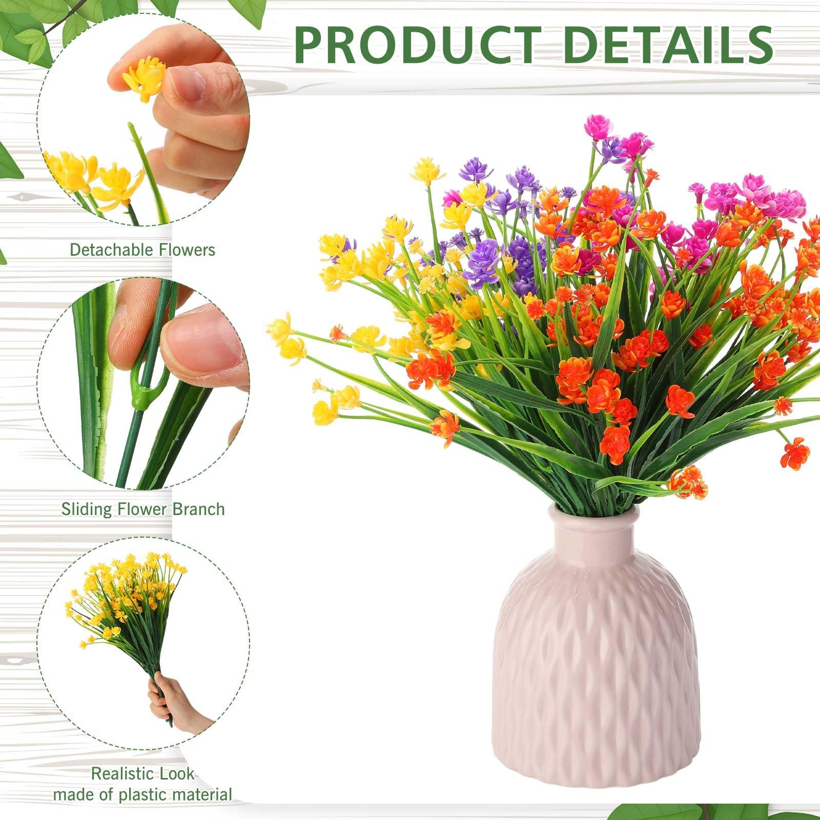 100 Bundles Artificial Flowers Outdoor Spring Fake Plants Bulk UV Resistant F…
