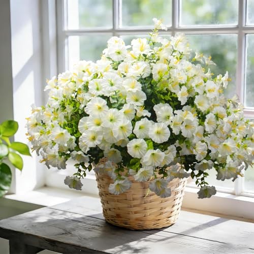 Grunyia Artificial Morning Glory Flowers – 16PCS UV Resistant Faux Silk White