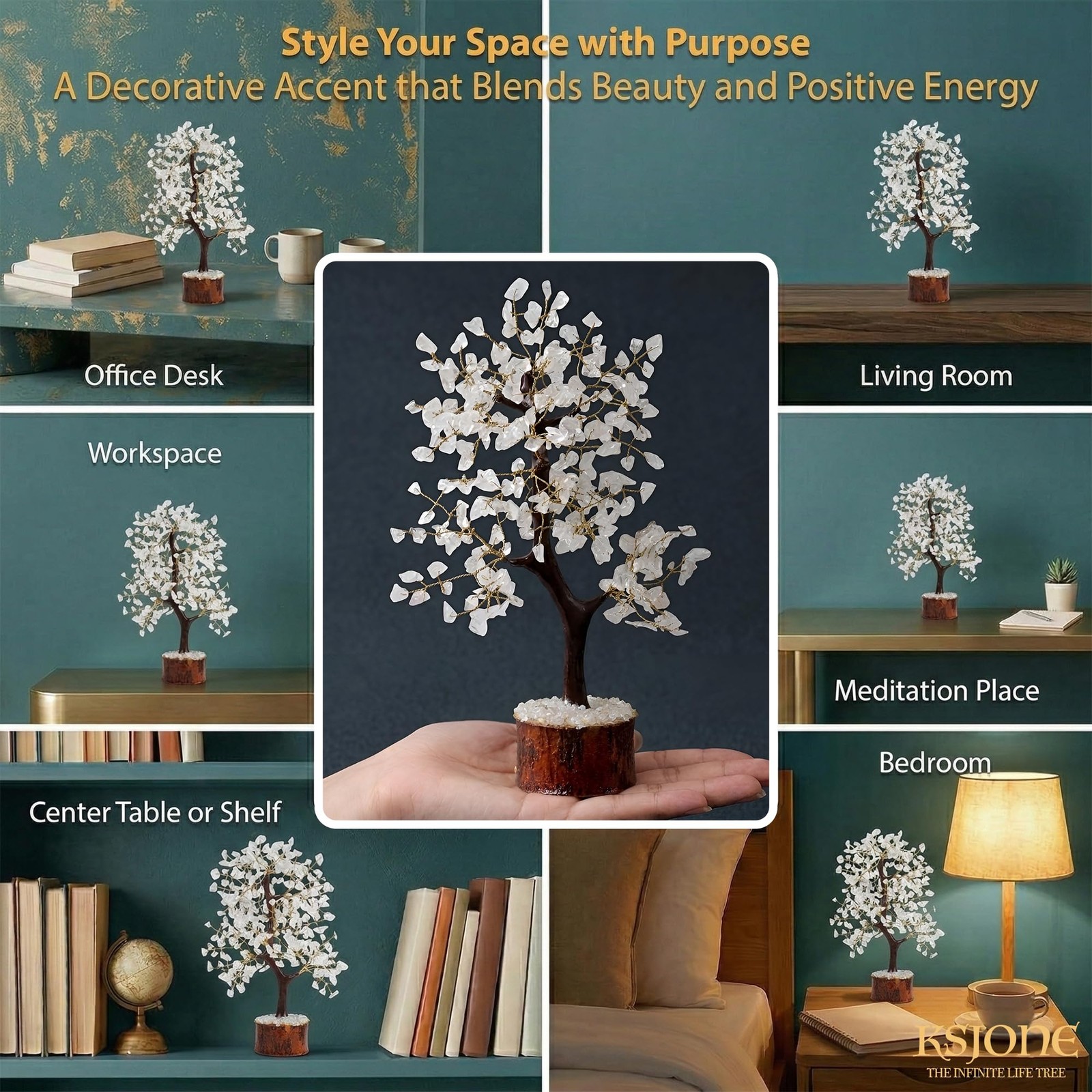 Clear Quartz Gemstone Tree of Life Handmade Feng Shui Bonsai Crystal Healing …
