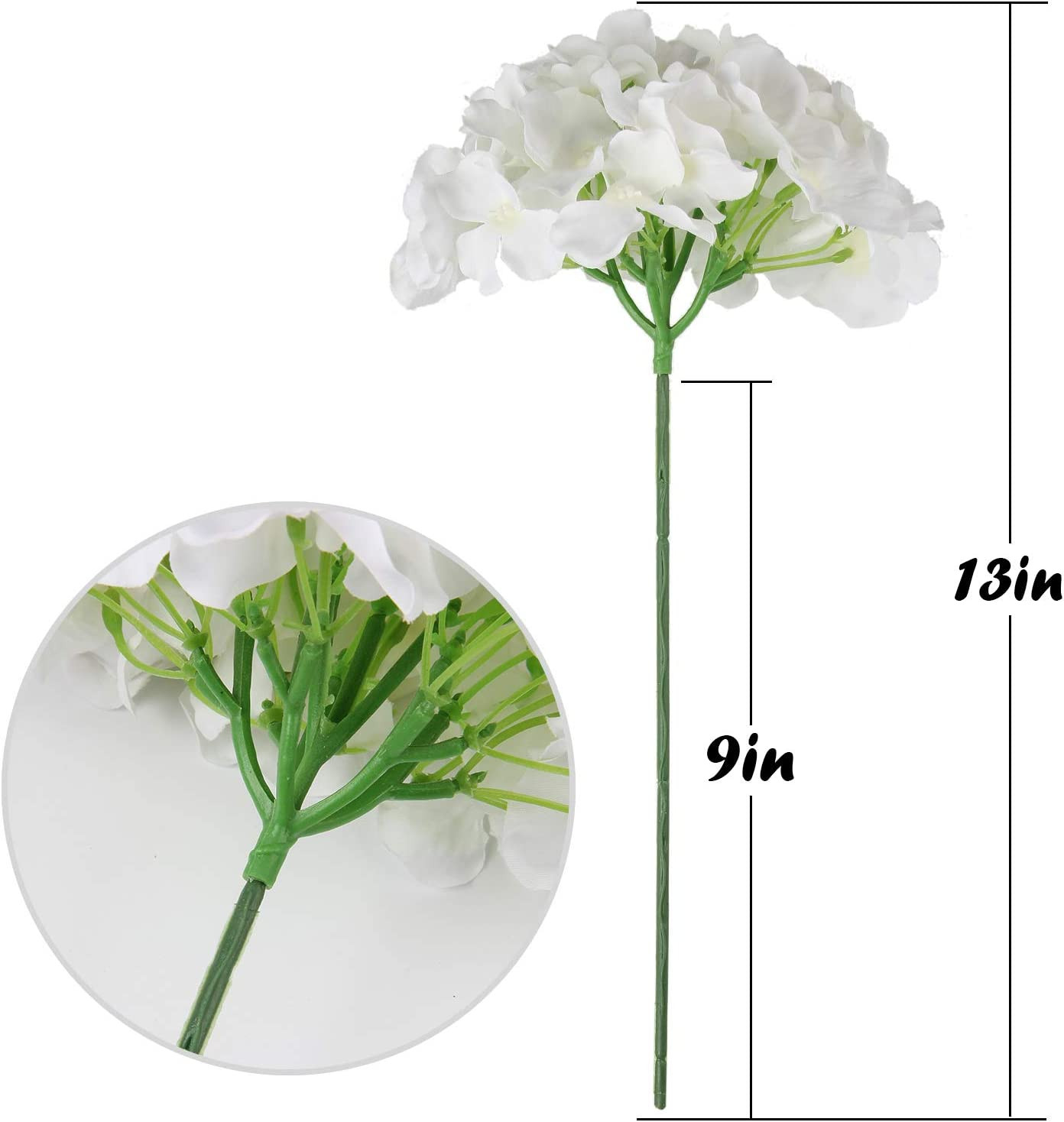 Pack of 10 Silk Hydrangea Heads with Stems for Home Wedding Decor