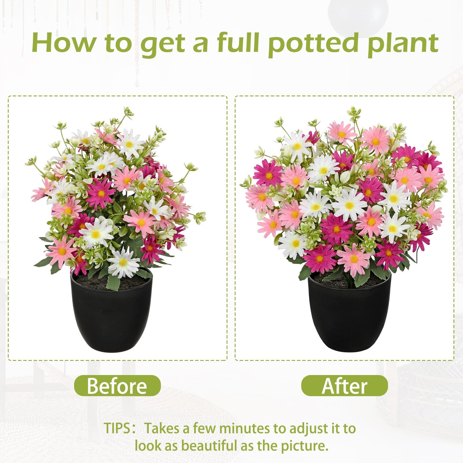 12 Inch Pink Artificial Daisy Flowers In Pot Silk Arrangement Faux Plant