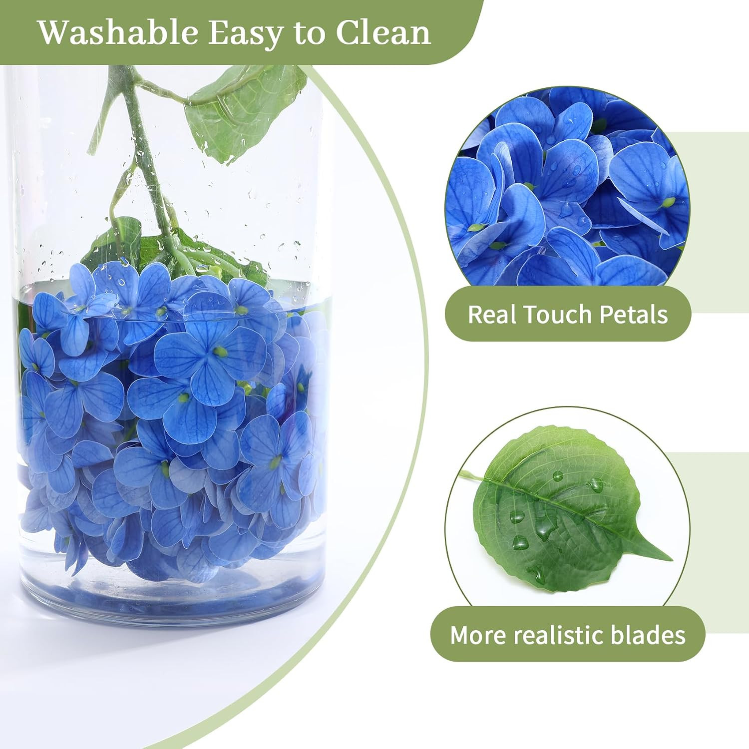 NINTYNINE Hydrangea Artificial Flowers, 4Pcs Real Touch Faux Hydrangea with Long