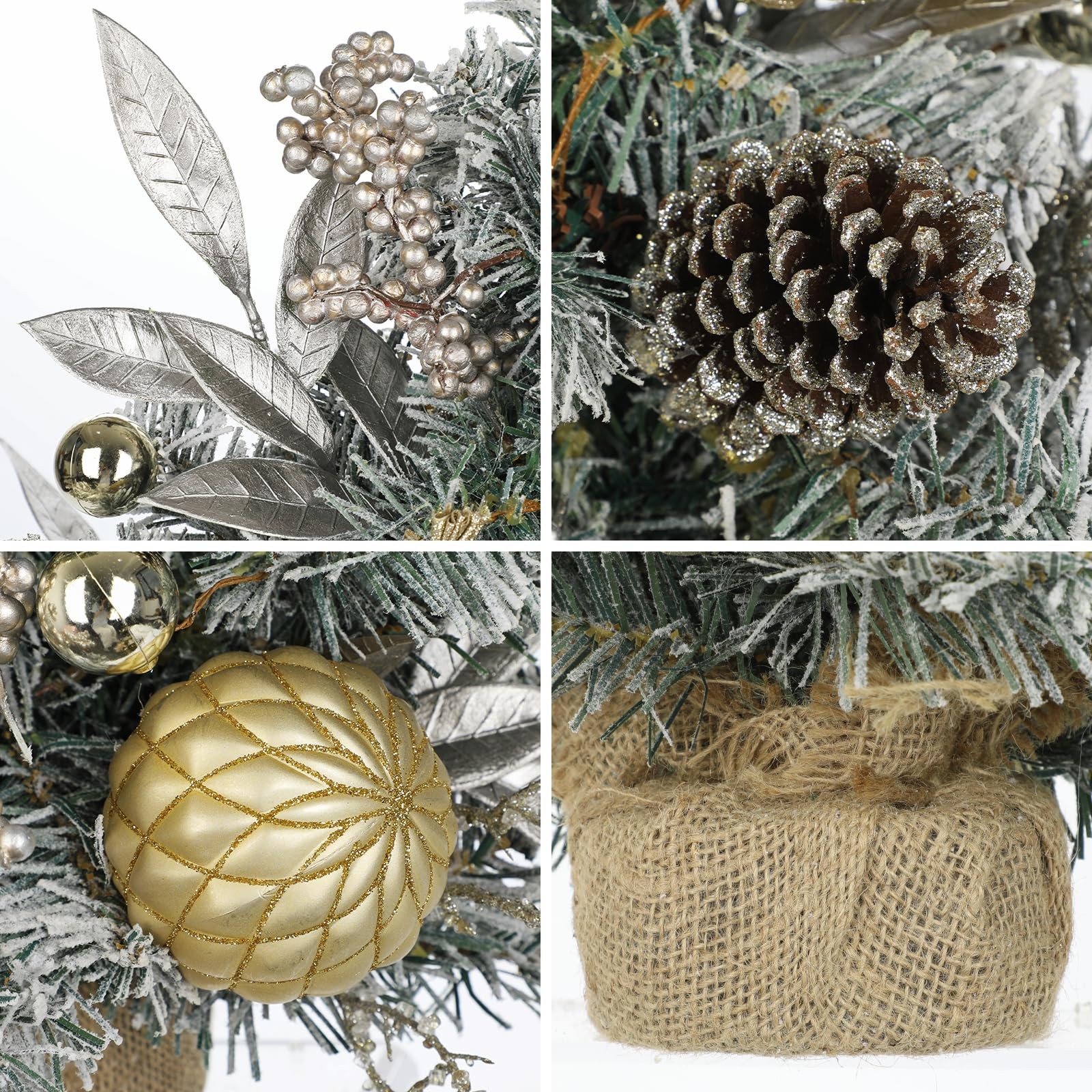 19 Inch Flocked Small Mini Tabletop Christmas Tree Ornaments Berries Pinecones