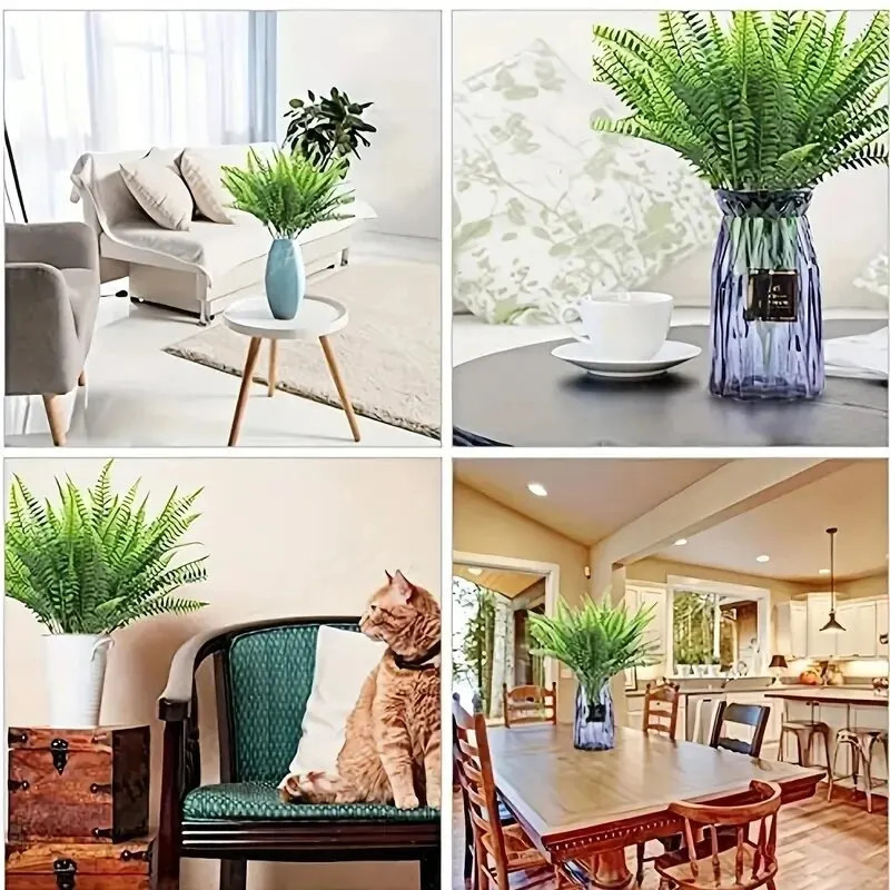 2pcs Artificial Boston Fern Plants UV Resistant Greenery Summer Outdoor Decor