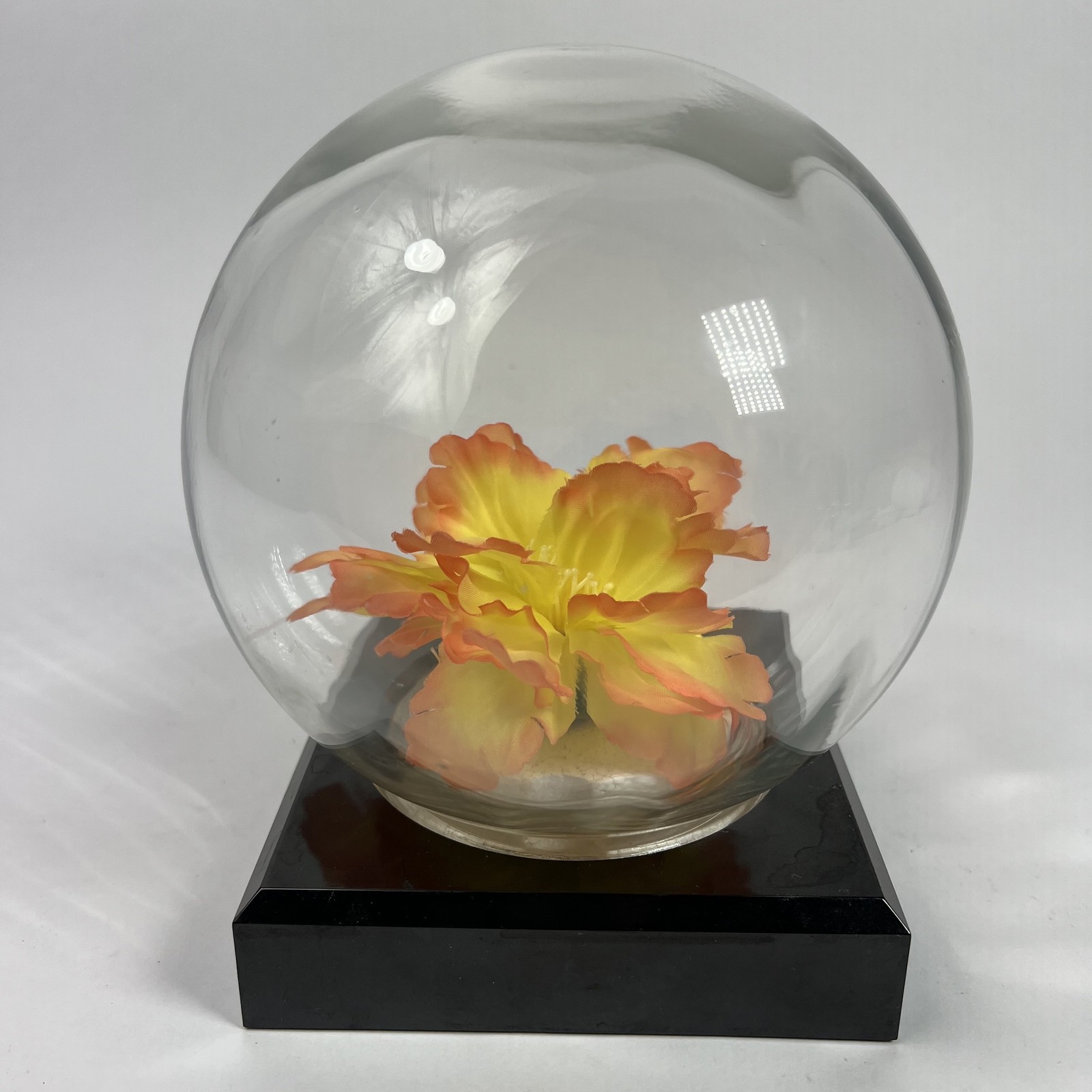 Vintage Bowl O’ Beauty Flower Dome Glass Globe Artificial Floral Display 70s 80s