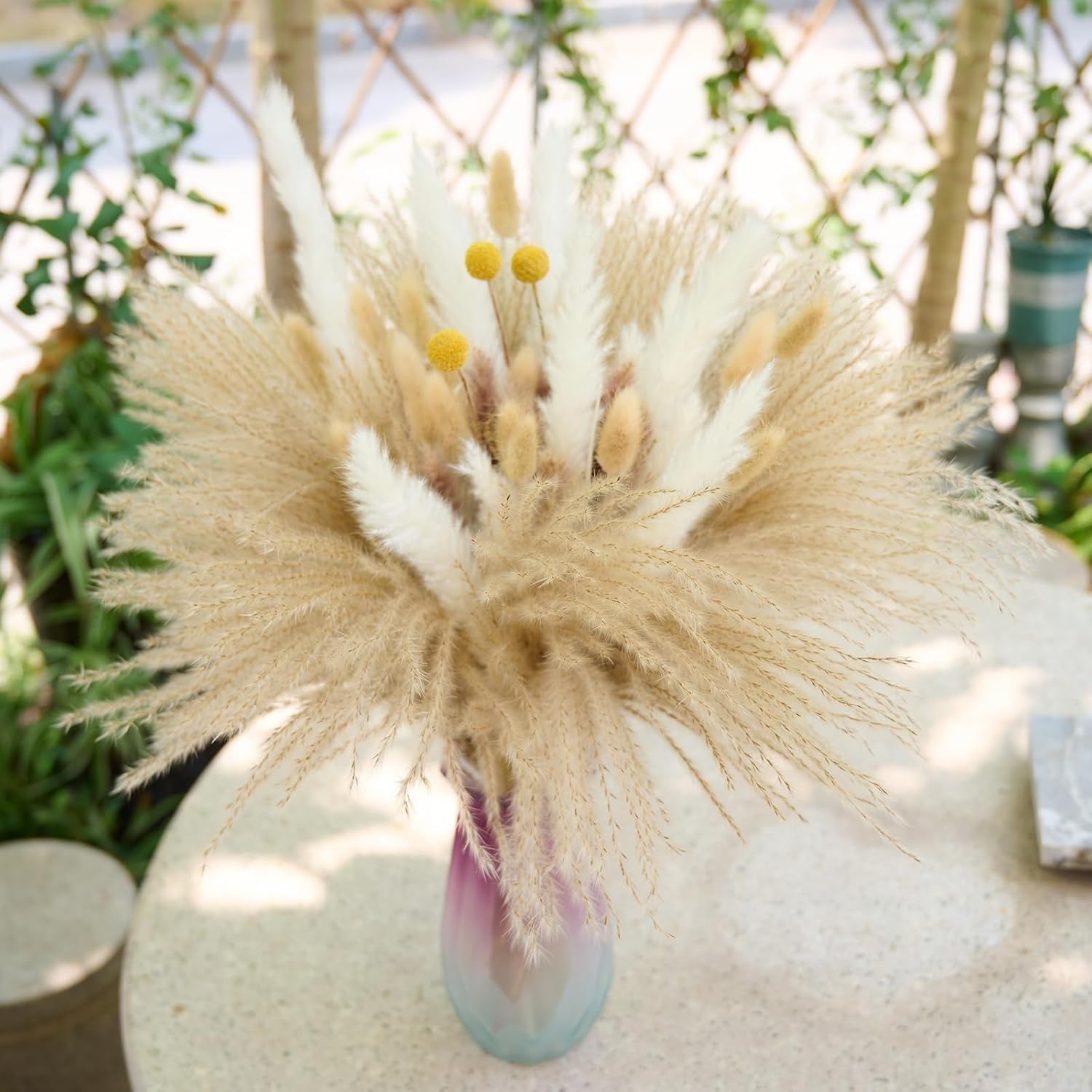 100PCS Natural Dried Pampas Grass Decor – 17.5″ Fluffy Pampas Grass Bouquet -…