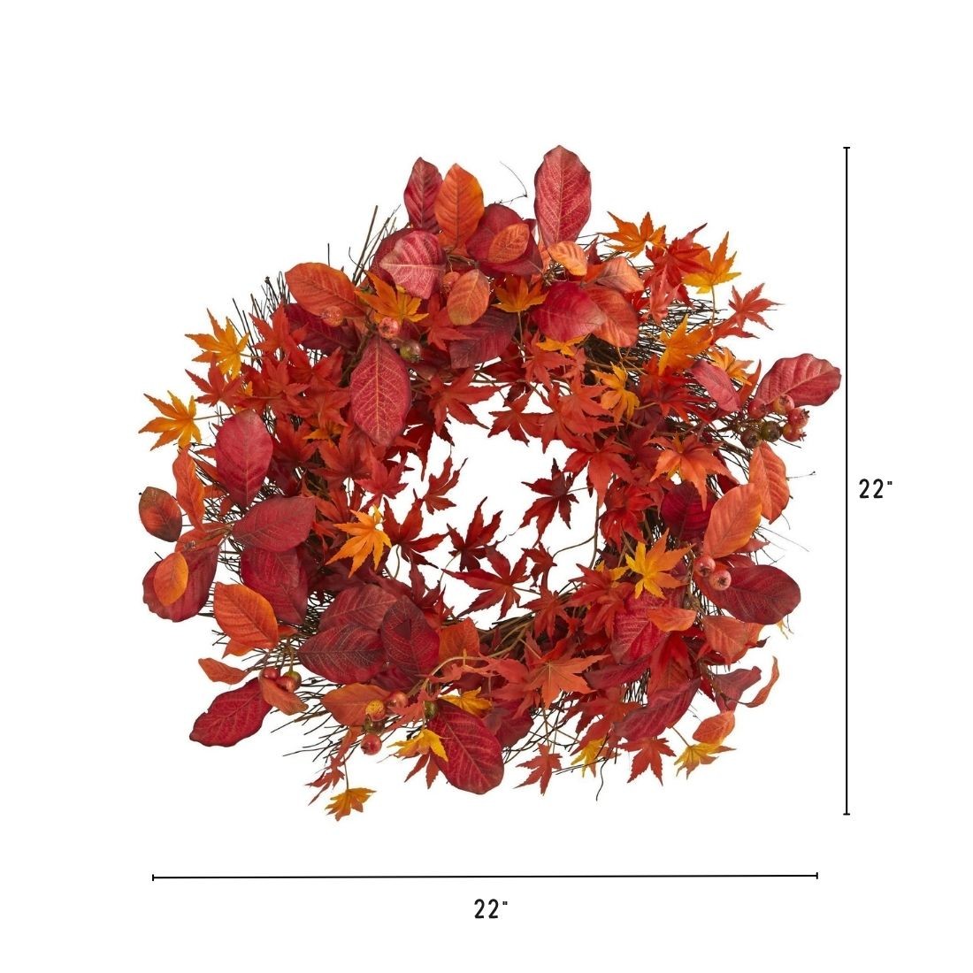 22″Japanese MapleMagnolia Leaf Berries Artificial Wreath