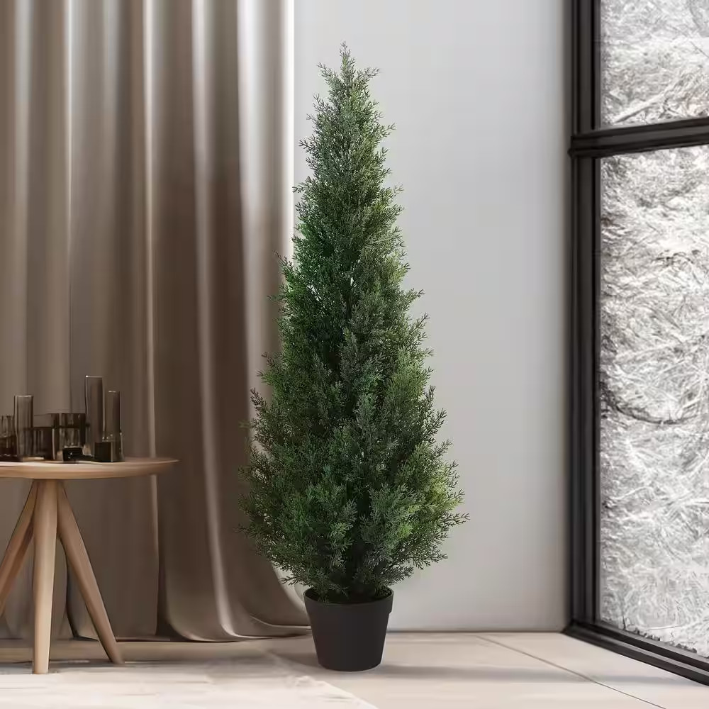 4 Ft. Artificial Indoor/Outdoor Topiary Cedar Tree, Fake Cypress Trees, Fake UV