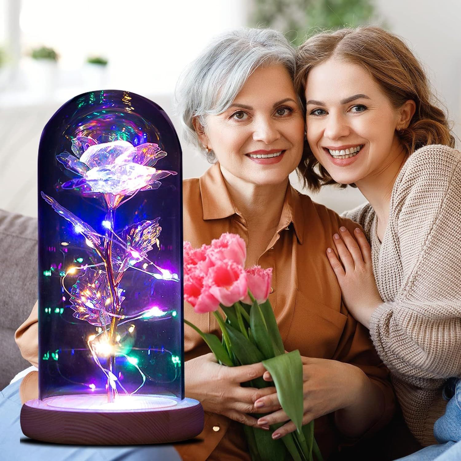 LED Light Eternal Rose Flower In Glass Dome For Him/Her