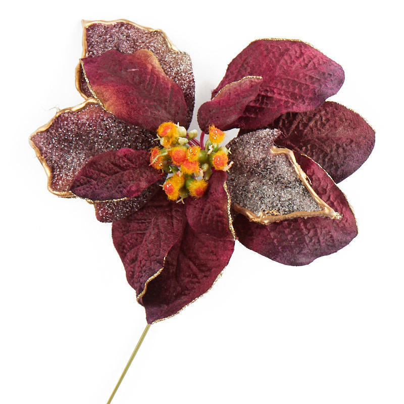 Set of 3 Purple Velvet Artificial Poinsettia Stems