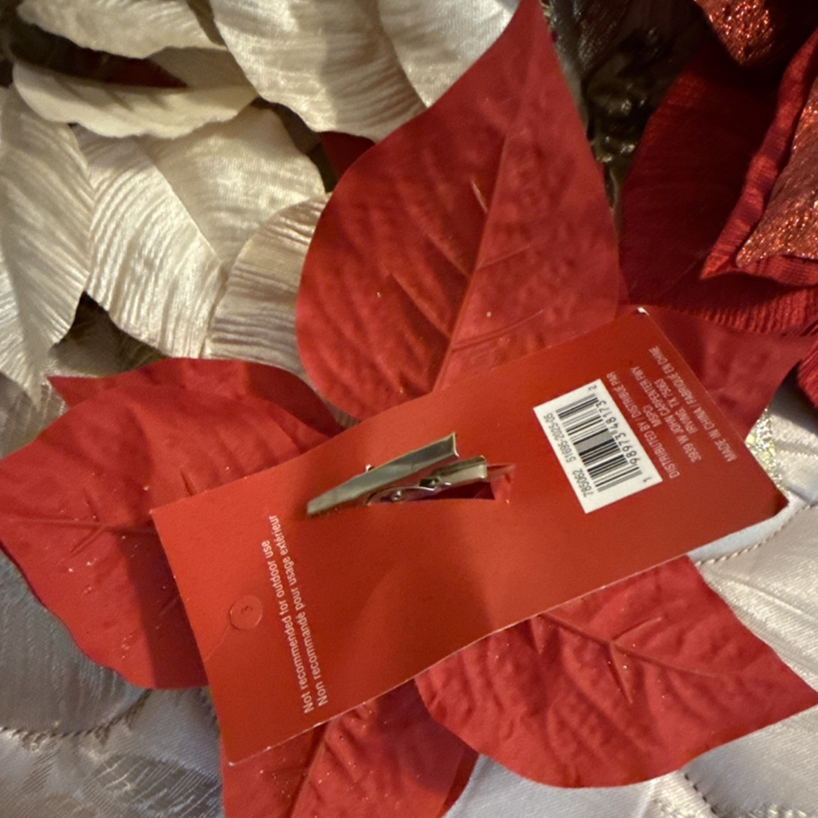 Artificial Poinsettia Flower Clips Red White Gold Floral Decor set of 6
