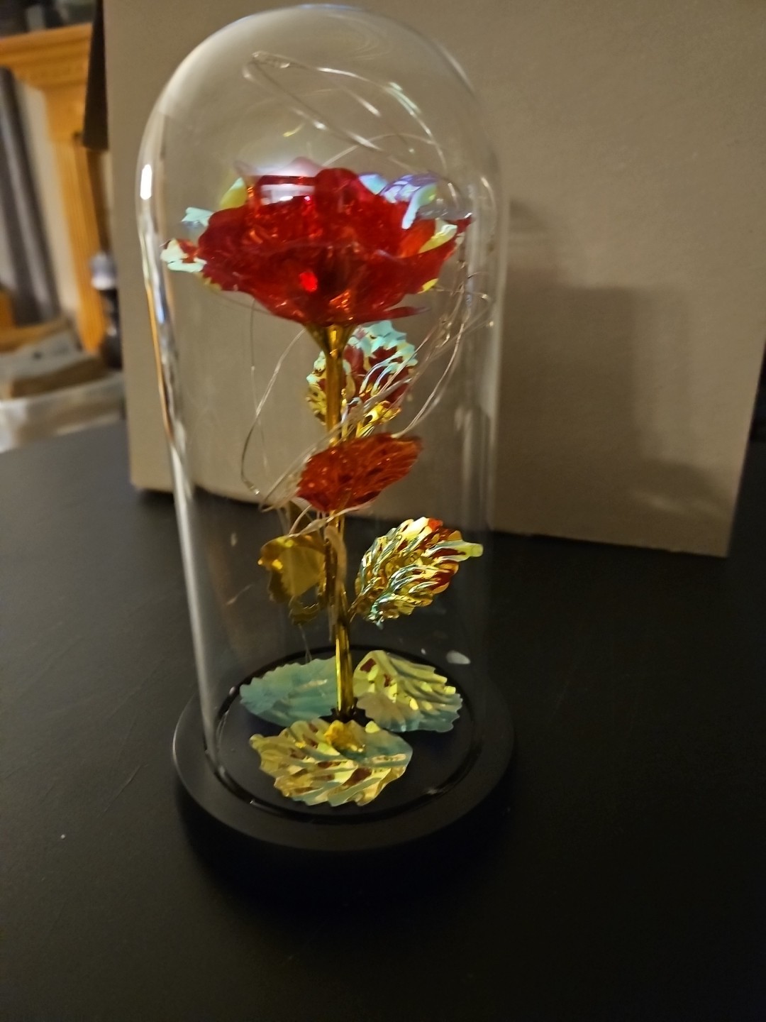 LED Red Rose, Butterfly Glass Dome. Tested Batteries