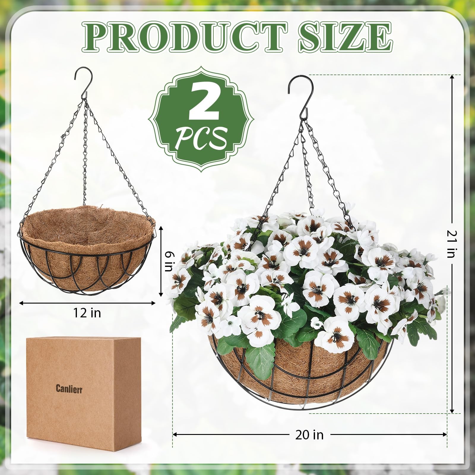 2 Set Artificial Hanging Pansy Flowers with Baskets UV Resistant Faux Silk Pa…