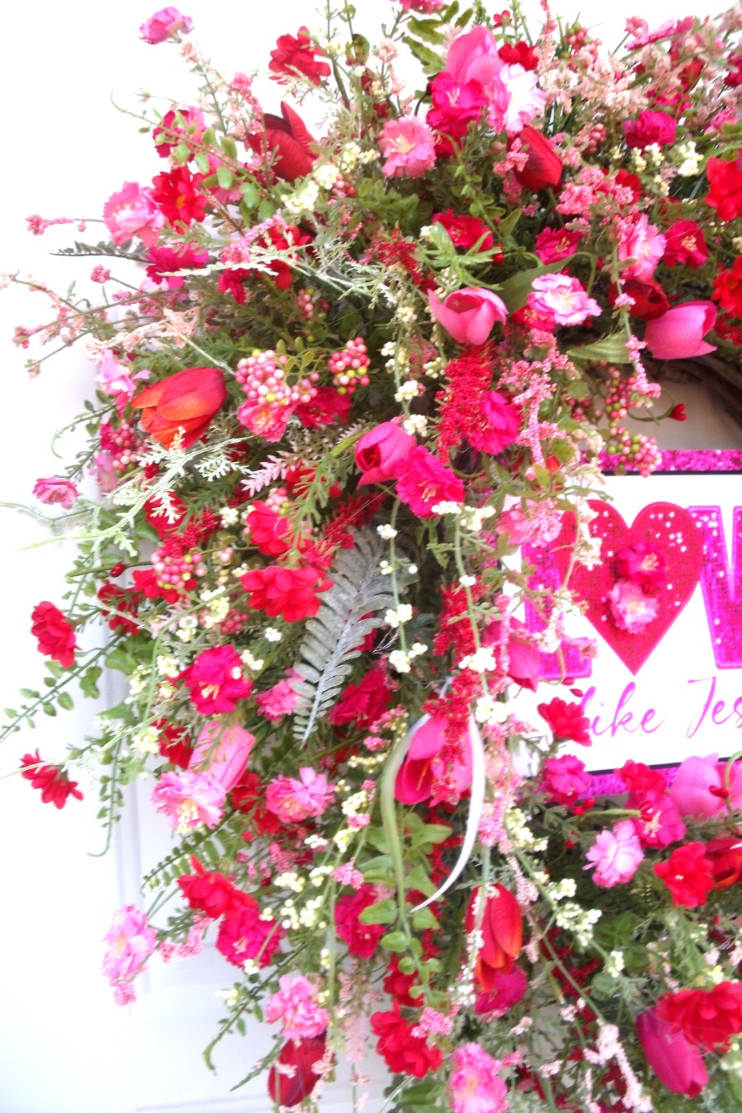 Wildflower Spiritual Door Wreath, Pinks/Reds/Whites Spring Easter Any Season