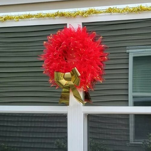 Merry Christmas Mesh Front Door Wreath Wall Decoration red gold big bow gift