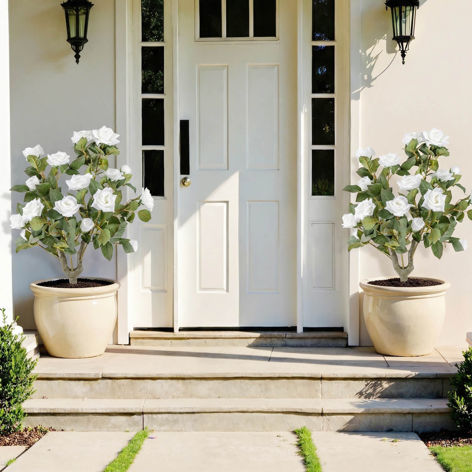 2 Pack Artificial Rose Flower Trees,31.5″ w/Spikes,186 Leaves & 18 White Flowers