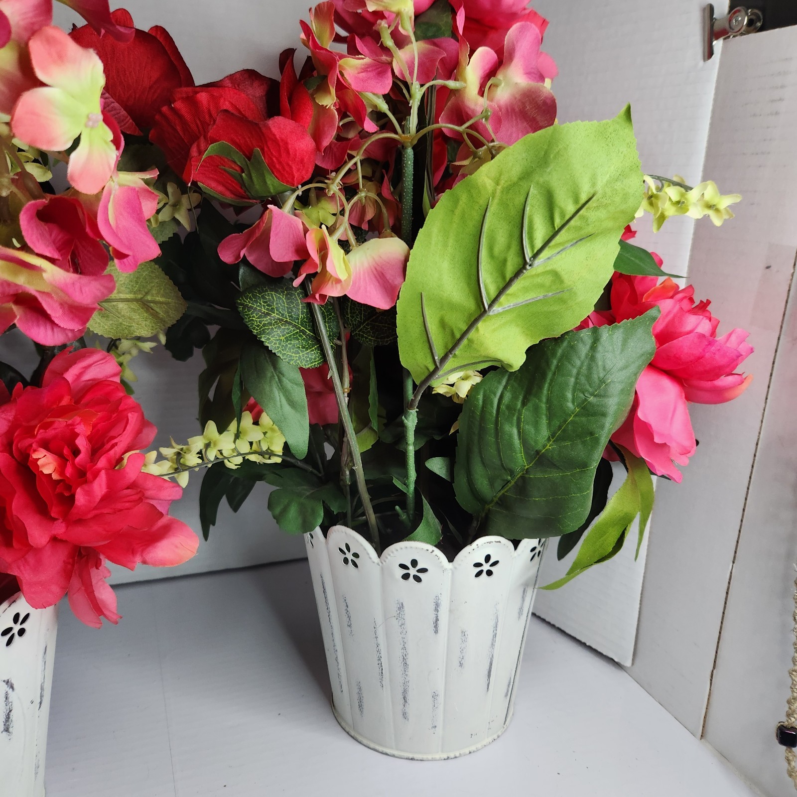 Better Homes & Gardens Artificial Pink Peony Flower Arrangement Metal Pot Set 2