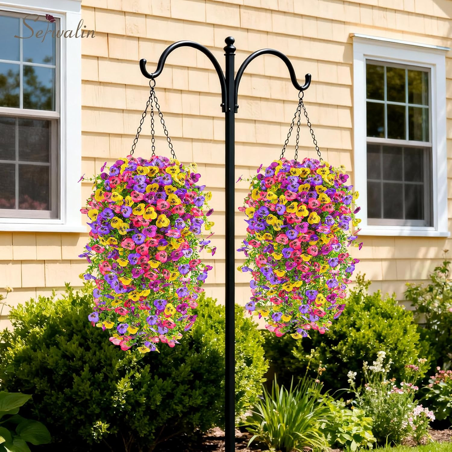Flores Artificiales Colgantes Exterior de 6PCS Pensamientos Colores Mezclados