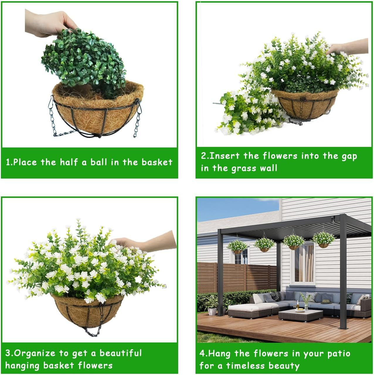 UV-Resistant Artificial Flower Basket – 12 Realistic Faux Plants for Decor