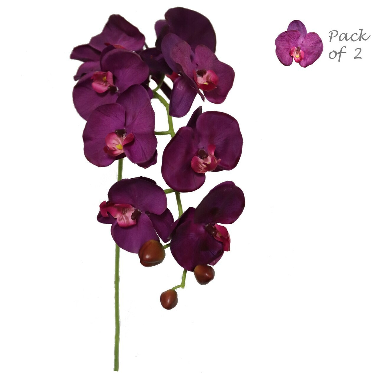 Phalaenopsis Orchid Stems Vibrant Purple Home/Wedding Decor 33.5 In Set Of 2