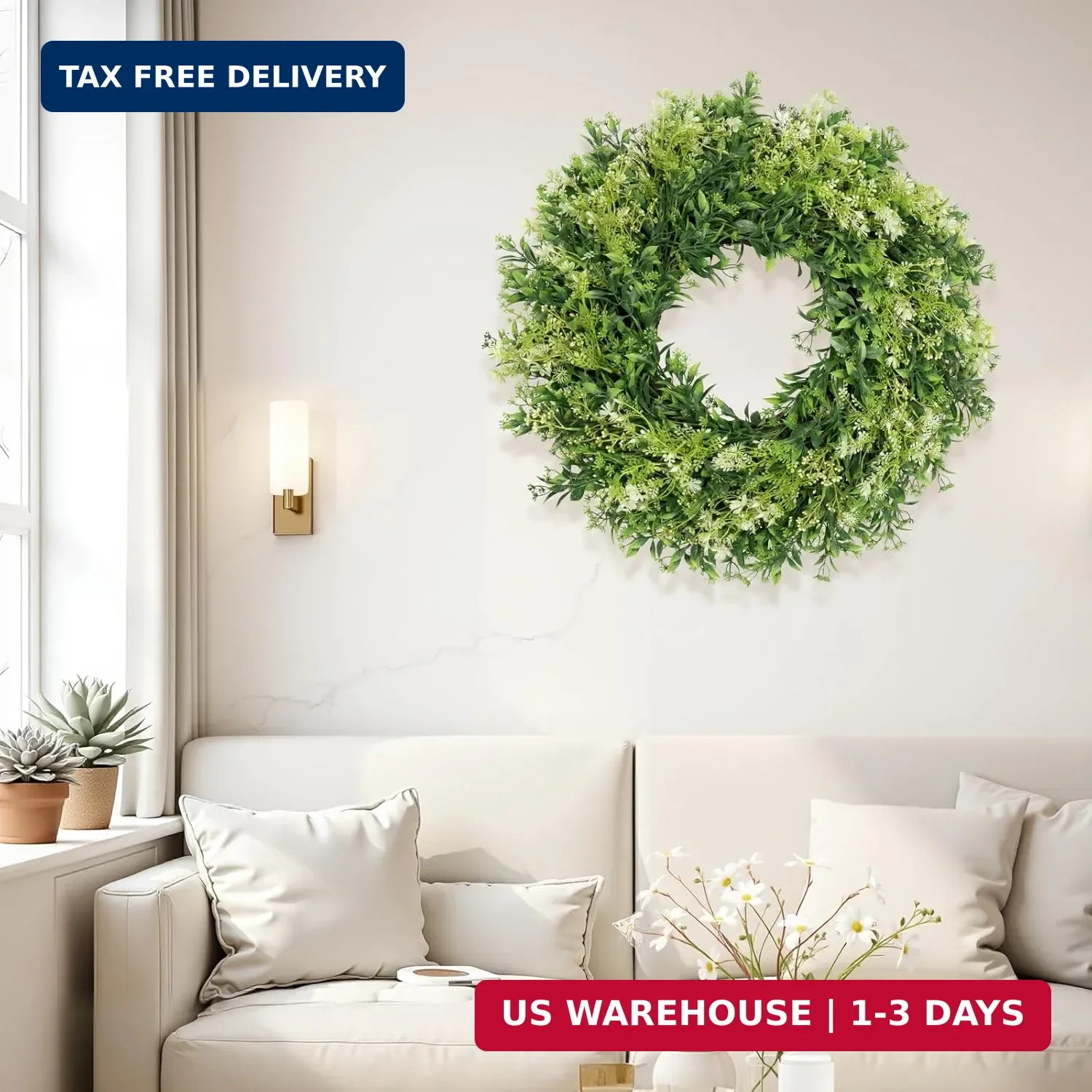 28 Inch Large Eucalyptus Wreaths for Front Door Artificial Green Leaves Greenery